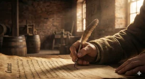 Recreación histórica de Arthur Guinness firmando el contrato de alquiler de 9.000 años en 1759. Curiosidades del derecho inmobiliario.