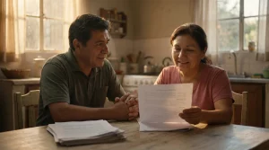 Matrimonio leyendo con alivio la sentencia del Tribunal Supremo 40/2026 que permite reclamar cláusulas abusivas a Caixabank tras una ejecución hipotecaria.