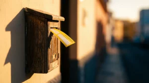 Sobre de notificación importante de fin de arrendamiento entregado en la puerta de una vivienda.