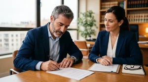Un inquilino firma el contrato de alquiler de vivienda que originó el conflicto judicial por el error en los recibos domiciliados.
