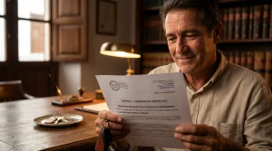 Propietario leyendo el burofax que extingue el contrato de alquiler de su vivienda para iniciar el desahucio.