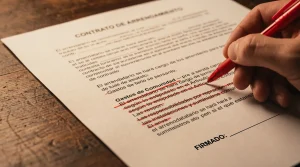 Mano tachando con un bolígrafo rojo una cláusula nula de gastos de comunidad en un contrato de alquiler.